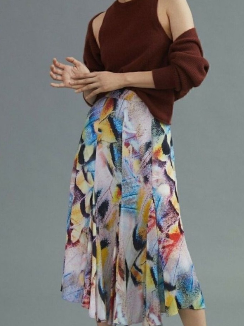 Abstract Multi-Color A-Line Midi Skirt